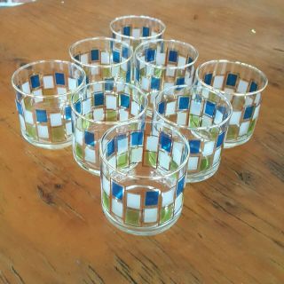 Set of 8 Vintage MCM Libbey Nordic Juice Glasses Tumblers - Blue Green Gold 2