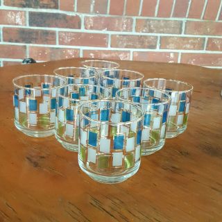 Set of 8 Vintage MCM Libbey Nordic Juice Glasses Tumblers - Blue Green Gold 3
