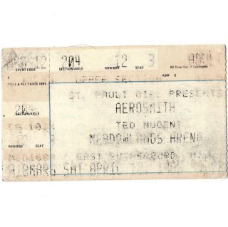 Aerosmith & Ted Nugent Concert Ticket Stub Meadowlands 4/12/86 East Rutherford