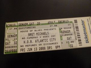 Bret Michaels 2008 Concert Ticket Stub Hob Atlantic City Nj Poison