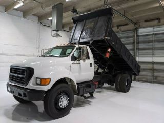 2000 Ford F - 650 16 Flatbed Dump Truck Only 74k Miles Cat