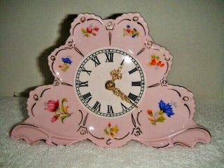 Vintage H & C Rosa Porzellan Czech Republic Mantel Clock 24k Gold Trim