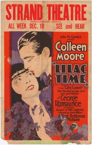 Lilac Time Movie Poster 14x22 Window Card Size Colleen Moore Gary Cooper 1928