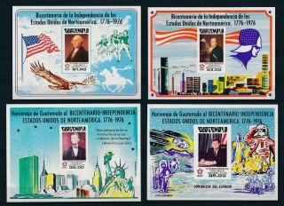 [104607] Guatemala 1976 Bicentenary Usa Lincoln Kennedy 4 Souvenir Sheets Mnh