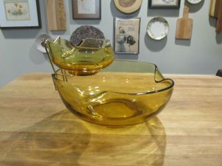 Vintage Anchor Hocking Accent Modern 3pc Yellow Glass Chip And Dip Set Mcm 1976
