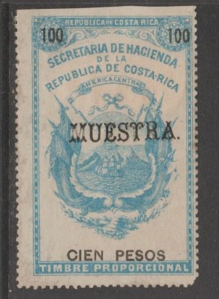 Costa Rica Fiscal Revenue Stamp 12 - 2 Revenue Specimen Op White Background 100p