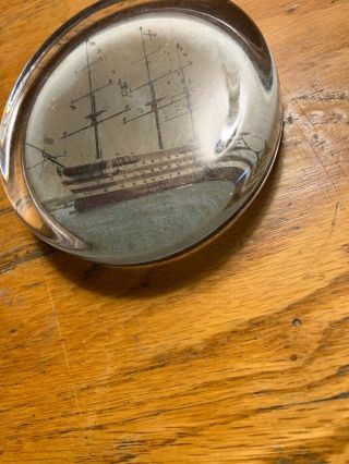 EXTRAORDINARY Antique British England Navy SAILING SHIP Art Glass Paperweight 2