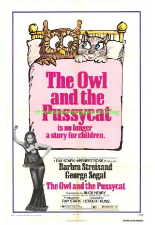 The Owl And The Pussycat Movie Poster 27x41 Folded R1973 Barbra Streisand