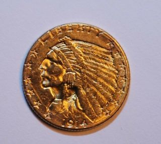 1914 - D U.  S.  Indian Head $2.  50 Gold Quarter Eagle Coin -