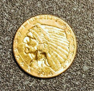 1914 - D U.  S.  Indian Head $2.  50 Gold Quarter Eagle Coin - 3