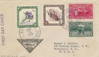 Costa Rica : National Exposition San Jose 1c & 3c Stamps,  First Day Cover (1938)