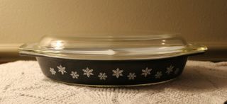 Vintage Pyrex Black Snowflake Divided Casserole Dish With Lid
