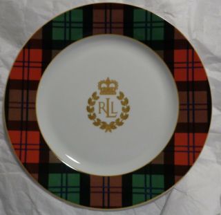 Set Of 6 Ralph Lauren Knockhill Tartan Red Plaid Luncheon Plates Gold Crest