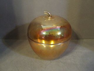 Vintage Marigold Carnival Glass Apple Shape Lidded Candy Jar Powder Dish