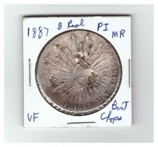 1887 Mexico Pi - Mr Silver 8 Reales Cap & Rays (vf) With Heavy Bent Chop Marks