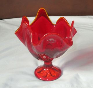 Viking Epic Six Petal Ruby 1436 Handkerchief Vase Vintage Compote 1970s Candy