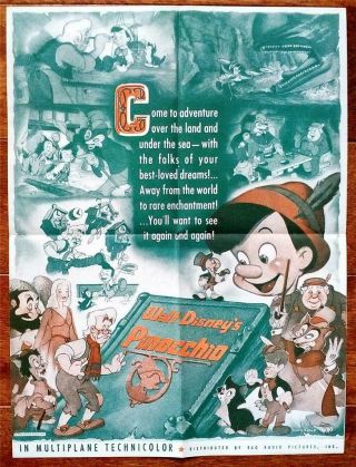 Walt Disney Pinocchio Vintage 1940 Us Pressbook Herald Nm