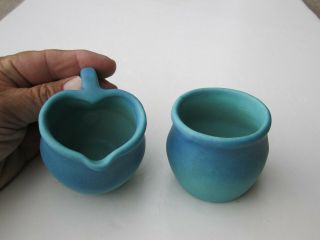 Vtg Van Briggle Pottery Turquoise Blue Heart Shaped Creamer & Open Sugar Bowl