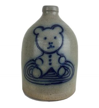Vintage Beaumont Pottery York Maine Salt Glazed Stoneware Jug Crock Teddy Bear