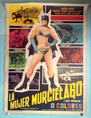 Batwoman La Mujer Murcielago Orig 1967 Mexican Film Poster Unfolded Maura Monti