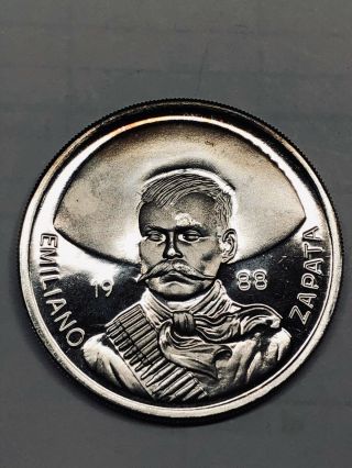 Mexico Rare Medal Silver Proof 1 Troy Oz Emiliano Zapata Ley 999 Fine 1988 Eagle