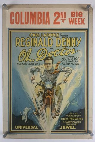 Oh Doctor Movie Poster (verygood, ) Window Card 1925 Reginald Denny Motorcycle