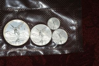 Mexico Libertads (4) Coin Set.  50, .  25.  10, .  05 2004.  999 Silver Uncirculated
