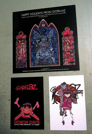 Gorillaz Happy Holidays Static Cling Sticker And 2 Promo Postcards