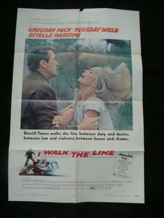 I Walk The Line Movie Poster Gregory Peck Tuesday Weld 1970 One Sheet