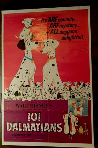 Walt Disney ' s 101 DALMATIONS Movie Poster 1969 R 69/350 2