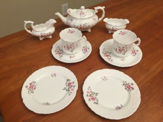 9 Pc Hammersley Tea Set White With Pink Floral