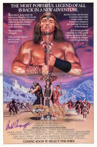 Conan The Destroyer 1984 Schwarzenegger Autographed Us Advance One - Sheet