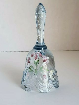 Vintage Fenton Hand Painted Bell - Blue Floral - Artist Signed By Mike Lemon