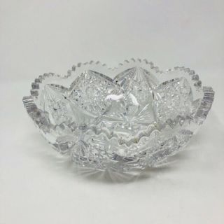 Vintage Cut Crystal Glass Bowl Dish 8.  25” Elegant America Fruits Nut Candy