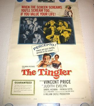 The Tingler Orig 1959 Vincent Price 1 Sheet Movie Poster On Linen William Castle