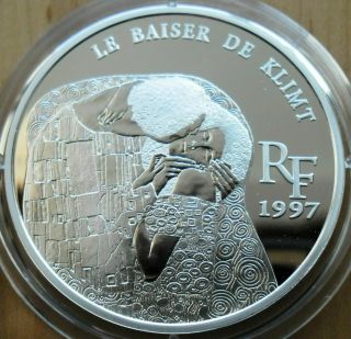 France 10 Francs - 1.  5 Ecu 1997,  22.  2 Grams 925 Silver Proof,  The Kiss By Klimt