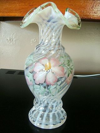 Fenton Glass Spiral Optic Hand Painted Vase