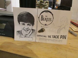 Vintage 1964 Nems Enterprises Paul Mccartney Tie Tack Pin On Card