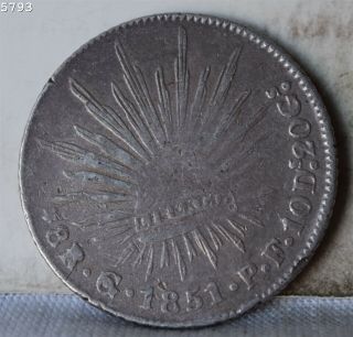 1851 Go/pf Silver Mexico 8 Reales " Vf " S/h After 1st Item