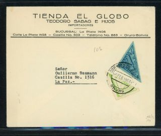 Bolivia Postal History: Lot 95 1953 Bisect Lighthouse Oruro - La Paz $$$
