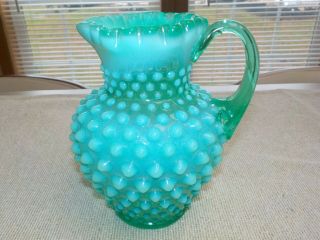 Fenton Hobnail Light Green Opalescent Small Pitcher. .  Wow
