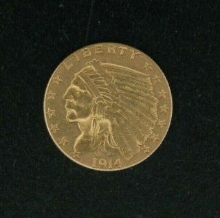 1914 - D $2.  50 Indian Head Gold Piece - US Gold Coin Quarter Eagle 2