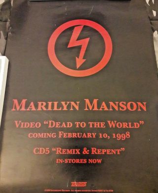 Rare Marilyn Manson Dead To The World 1998 Promo Poster Nin Tool Rob Zombie