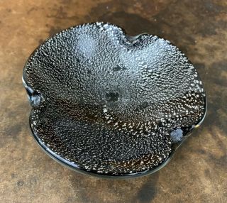 Vintage Murano Art Glass Black Amethyst Silver Flecks Milky Way Ash Tray Dish