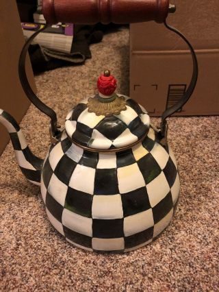 Mackenzie Childs Courtly Check Tea Kettle Teapot Large Vintage