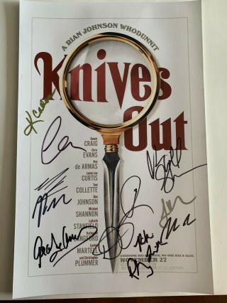 Knives Out Cast Signed 11x17 Poster Autographed By 11 Chris Evans Daniel Craig