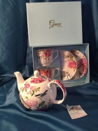 Nwt Grace Teaware Tea Set And English Table Bird Song Teapot Cup Saucer