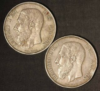 1870 Belgium Silver 5 Francs (. 900 Silver) Leopold Ii - Us