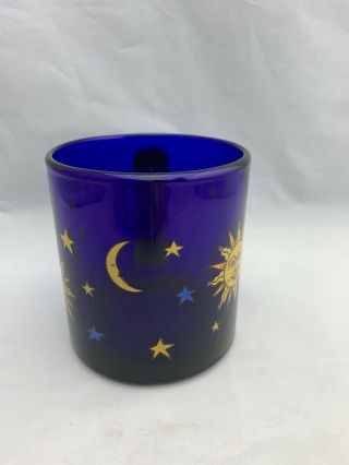 Vintage Libby Libbey Cobalt Blue Celestial Sun Moon and Stars Glass Mug USA 2