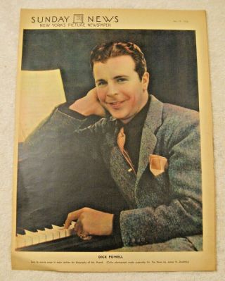 Vtg 1930s Dick Powell Photo 1936 Ny Sunday News Cover Hollywood Movie Star Actor